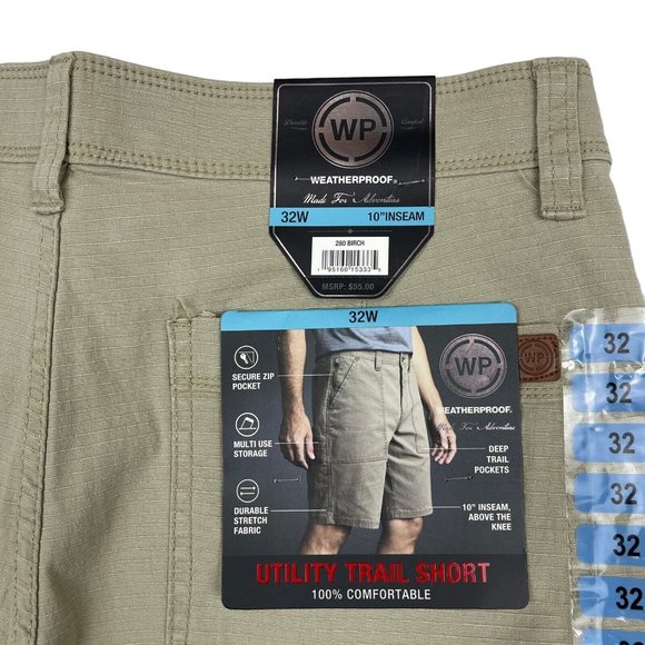 NWT Men’s Weatherproof Tan Size 32 Utility Trail Shorts Stretch Flex Waistband - Picture 5 of 8